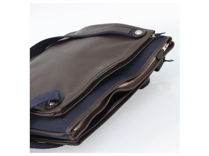 Hermès HERMES Mrs. Hippies Shoulder Bag Leather Navy Dark Brown - vista 6