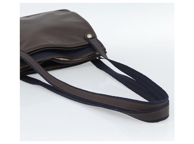 Hermès HERMES Mrs. Hippies Shoulder Bag Leather Navy Dark Brown - vista 7