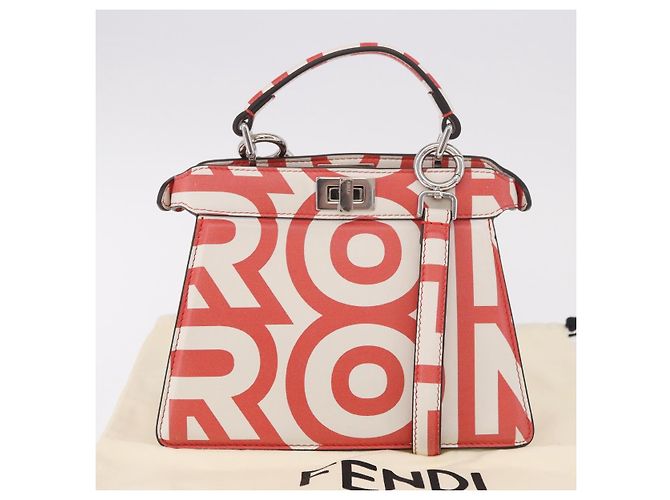 FENDI Mini Peek A Boo Hand Bag Leather 2way White Silver - vista 12