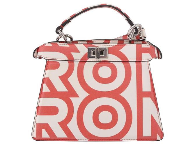 FENDI Mini Peek A Boo Hand Bag Leather 2way White Silver - vista 13
