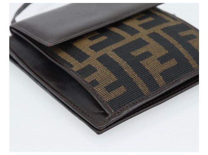 FENDI Zucca Canvas Shoulder Wallet Brown Black - vista 11
