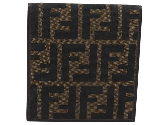 FENDI Zucca Canvas Shoulder Wallet Brown Black - vista 3