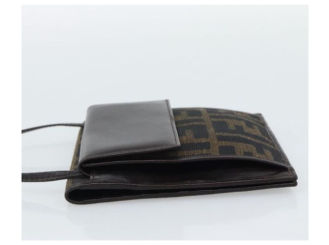 FENDI Zucca Canvas Shoulder Wallet Brown Black - vista 4