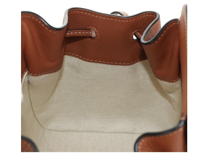 LOEWE Anagram Mini Hammock Drawstring Bag Leather 2way Brown - vista 21