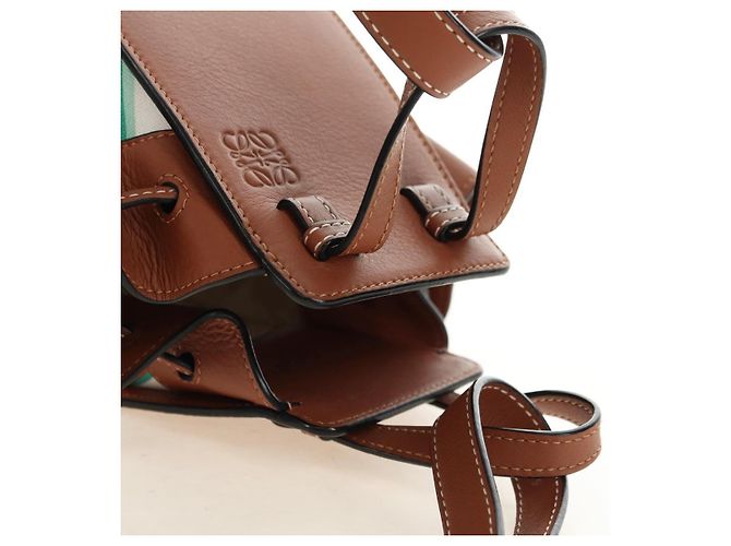 LOEWE Anagram Mini Hammock Drawstring Bag Leather 2way Brown - vista 6