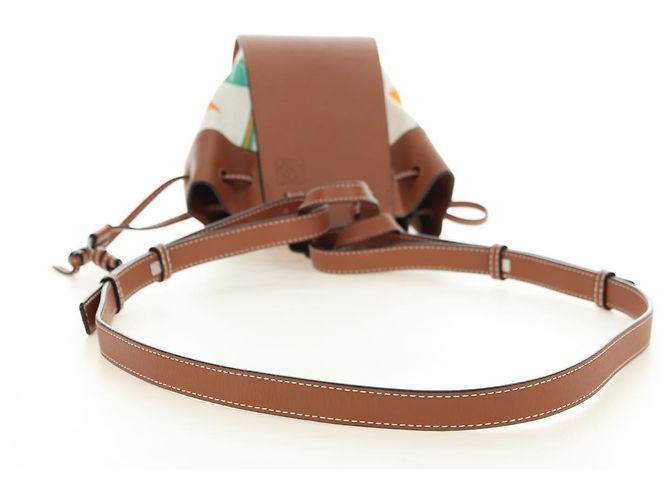 LOEWE Anagram Mini Hammock Drawstring Bag Leather 2way Brown - vista 9