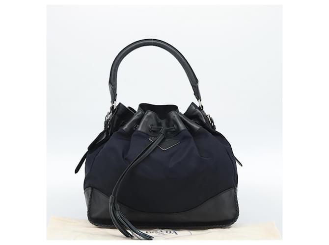 PRADA Shoulder Bag Nylon Leather Black Silver - vista 24