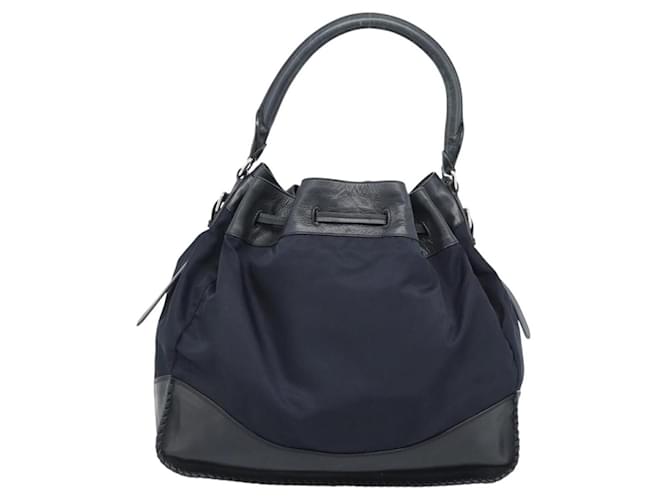 PRADA Shoulder Bag Nylon Leather Black Silver - vista 3