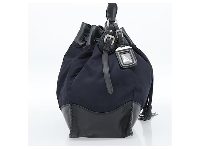 PRADA Shoulder Bag Nylon Leather Black Silver - vista 4