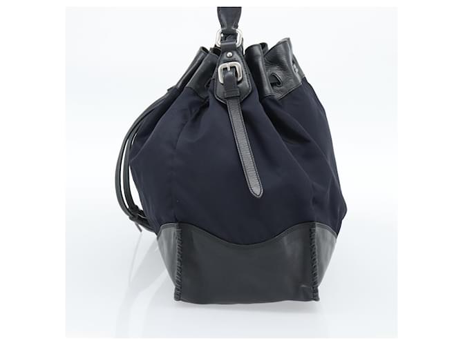 PRADA Shoulder Bag Nylon Leather Black Silver - vista 5