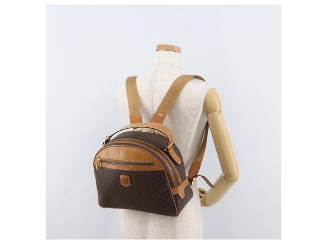 Céline CELINE Macadam Canvas Backpack PVC Leather Brown Gold - vista 27