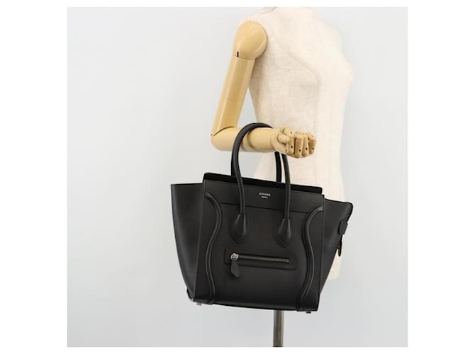 Céline CELINE Luggage Micro Shopper Hand Bag Leather Black Silver - vista 26