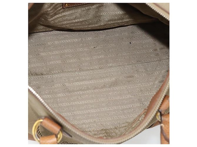 PRADA Hand Bag Canvas Leather Brown Gold - vista 11