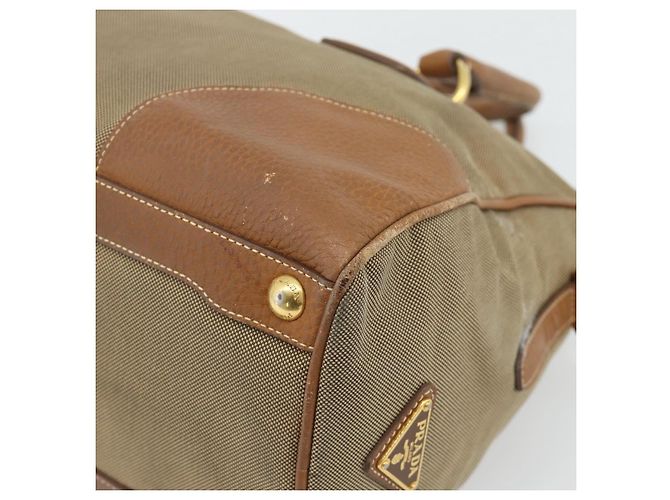 PRADA Hand Bag Canvas Leather Brown Gold - vista 15