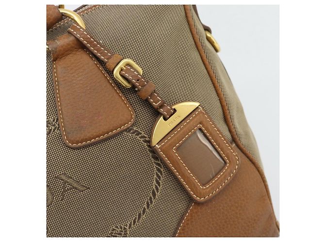 PRADA Hand Bag Canvas Leather Brown Gold - vista 17