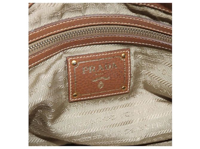PRADA Hand Bag Canvas Leather Brown Gold - vista 18