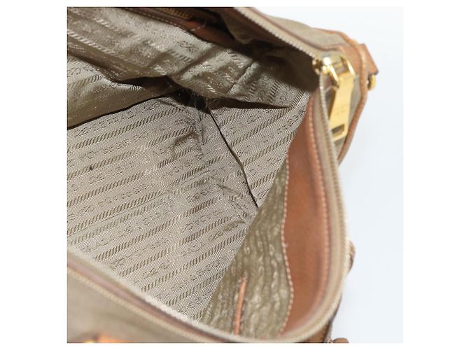 PRADA Hand Bag Canvas Leather Brown Gold - vista 19