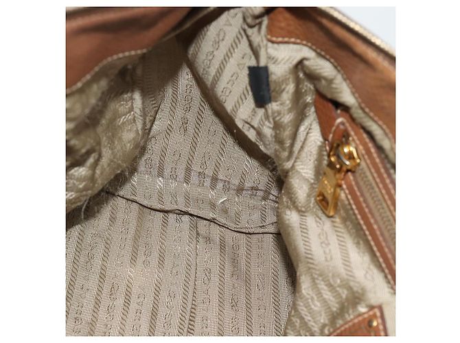 PRADA Hand Bag Canvas Leather Brown Gold - vista 20