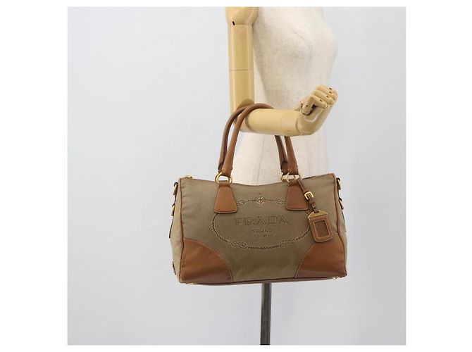PRADA Hand Bag Canvas Leather Brown Gold - vista 23