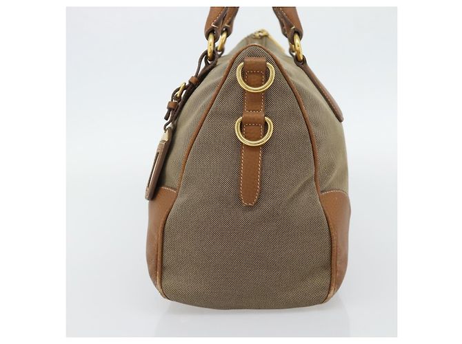 PRADA Hand Bag Canvas Leather Brown Gold - vista 3