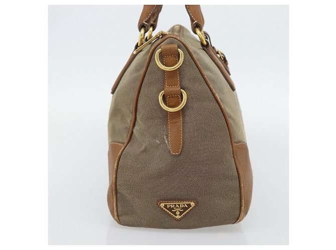 PRADA Hand Bag Canvas Leather Brown Gold - vista 4