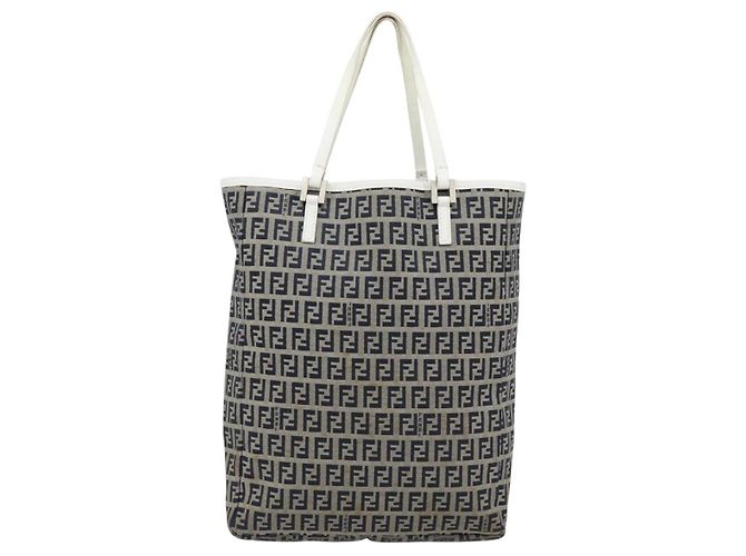 FENDI Zucchino Canvas Hand Bag Navy Silver - vista 13