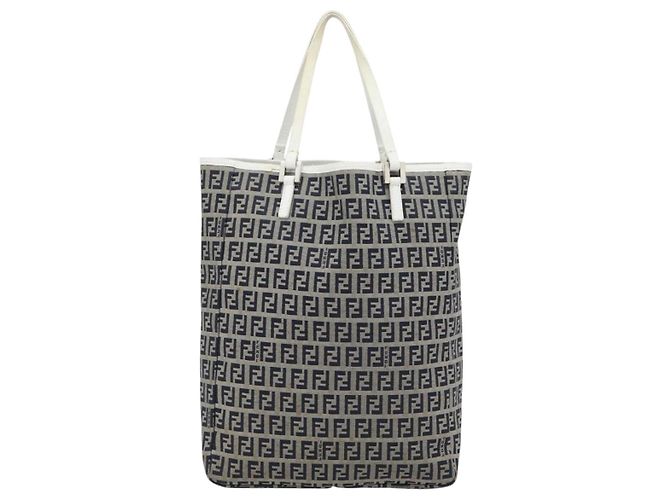 FENDI Zucchino Canvas Hand Bag Navy Silver - vista 2