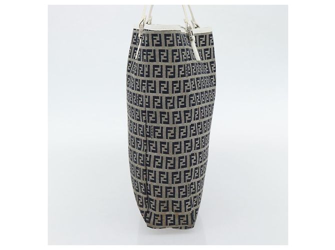 FENDI Zucchino Canvas Hand Bag Navy Silver - vista 4