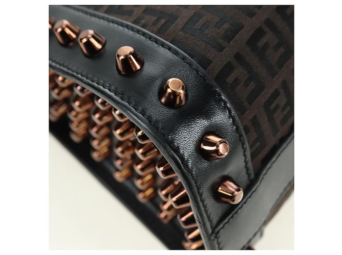 FENDI Zucchino Canvas Hand Bag Brown Silver - vista 15
