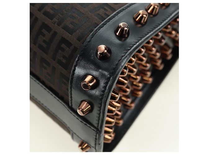 FENDI Zucchino Canvas Hand Bag Brown Silver - vista 16