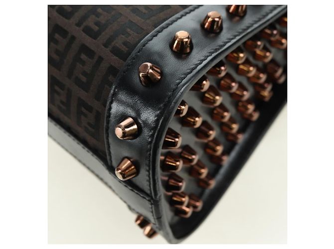 FENDI Zucchino Canvas Hand Bag Brown Silver - vista 18