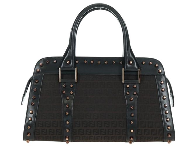 FENDI Zucchino Canvas Hand Bag Brown Silver - vista 2