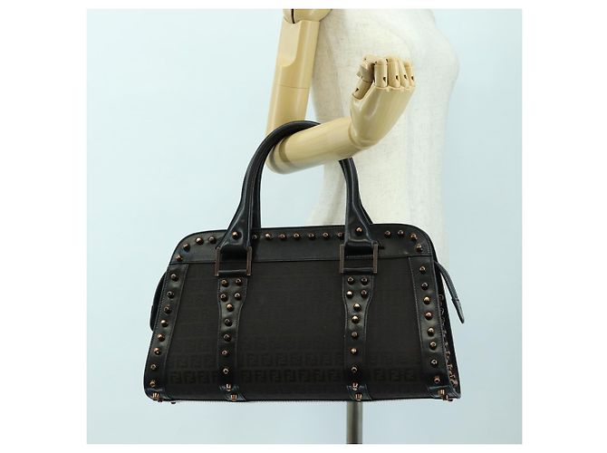 FENDI Zucchino Canvas Hand Bag Brown Silver - vista 24