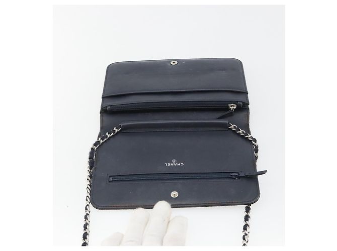 CHANEL Chain Shoulder Bag Canvas Black Silver CC - vista 15