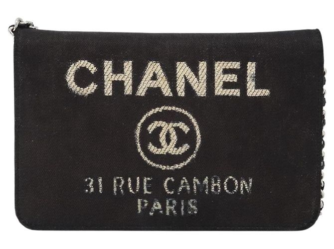 CHANEL Chain Shoulder Bag Canvas Black Silver CC - vista 2