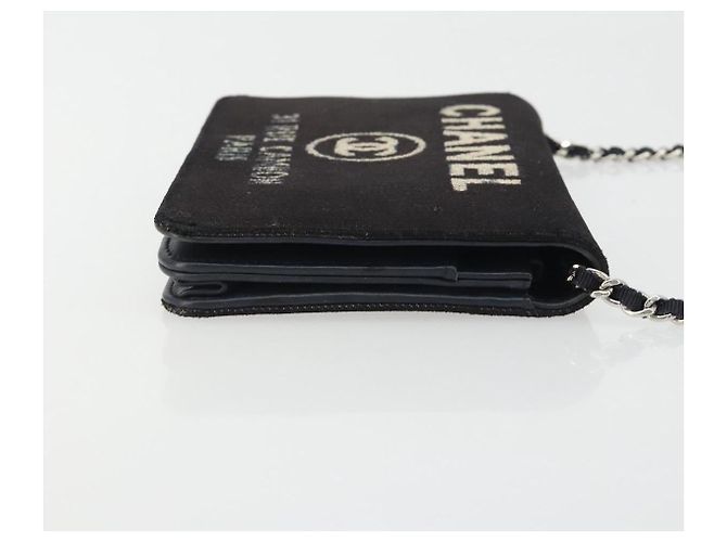 CHANEL Chain Shoulder Bag Canvas Black Silver CC - vista 4