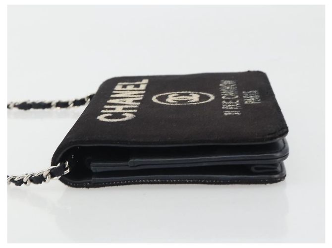 CHANEL Chain Shoulder Bag Canvas Black Silver CC - vista 5