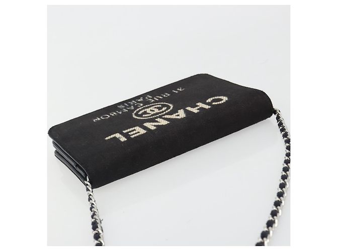 CHANEL Chain Shoulder Bag Canvas Black Silver CC - vista 6