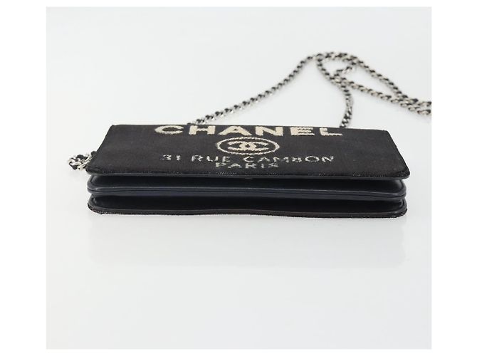 CHANEL Chain Shoulder Bag Canvas Black Silver CC - vista 9