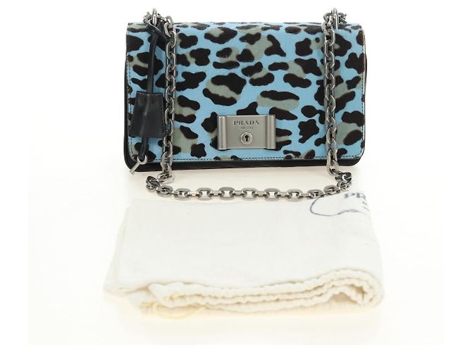 PRADA Chain Shoulder Bag Unborn Calf Skin Light Blue Silver - vista 12