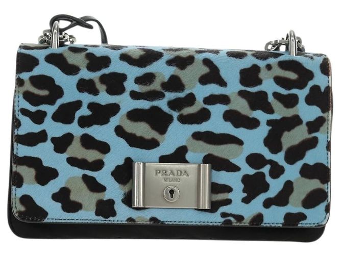 PRADA Chain Shoulder Bag Unborn Calf Skin Light Blue Silver - vista 13