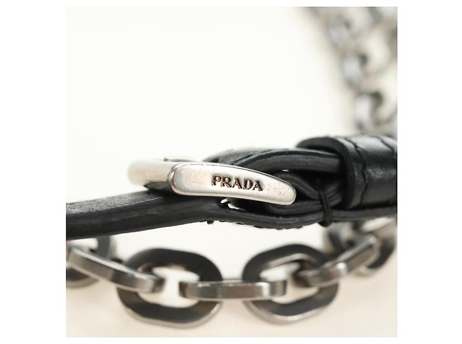 PRADA Chain Shoulder Bag Unborn Calf Skin Light Blue Silver - vista 15