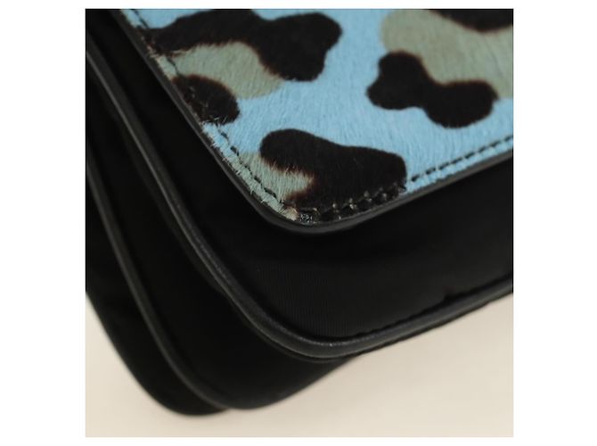 PRADA Chain Shoulder Bag Unborn Calf Skin Light Blue Silver - vista 17