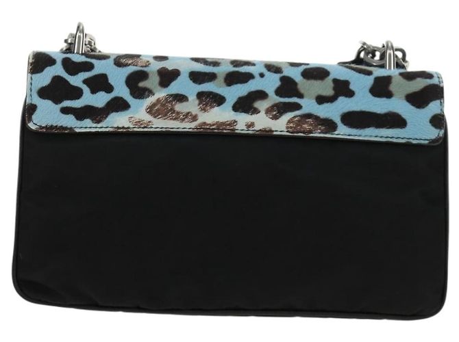PRADA Chain Shoulder Bag Unborn Calf Skin Light Blue Silver - vista 2
