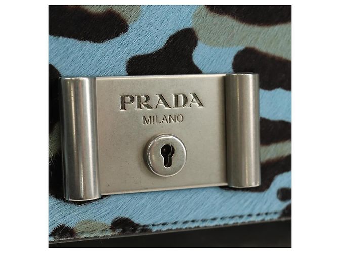PRADA Chain Shoulder Bag Unborn Calf Skin Light Blue Silver - vista 22