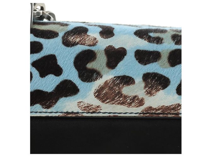 PRADA Chain Shoulder Bag Unborn Calf Skin Light Blue Silver - vista 3