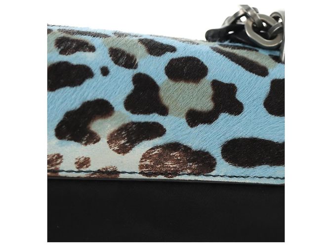 PRADA Chain Shoulder Bag Unborn Calf Skin Light Blue Silver - vista 4