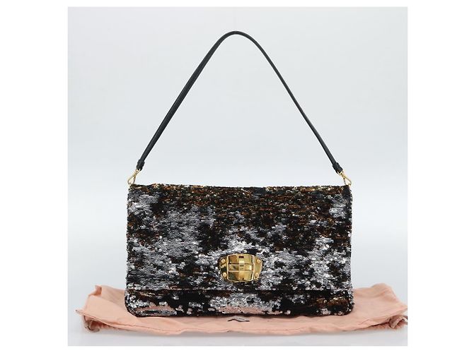 Miu Miu Bolso de hombro de lentejuelas Negro Dorado - vista 12