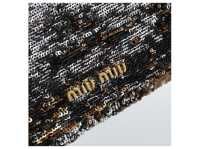 Miu Miu Bolso de hombro de lentejuelas Negro Dorado - vista 17