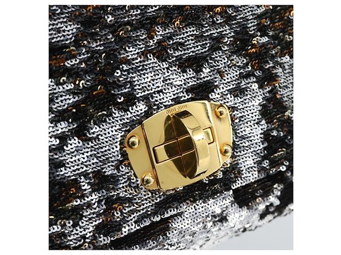 Miu Miu Bolso de hombro de lentejuelas Negro Dorado - vista 18
